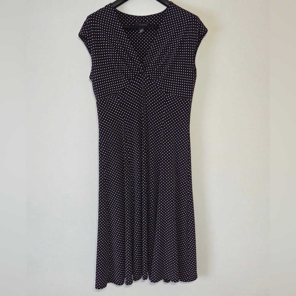 Frank Lyman Black+White Polka Dot v-neck Cap Sleeve Midi Dress Sz 16